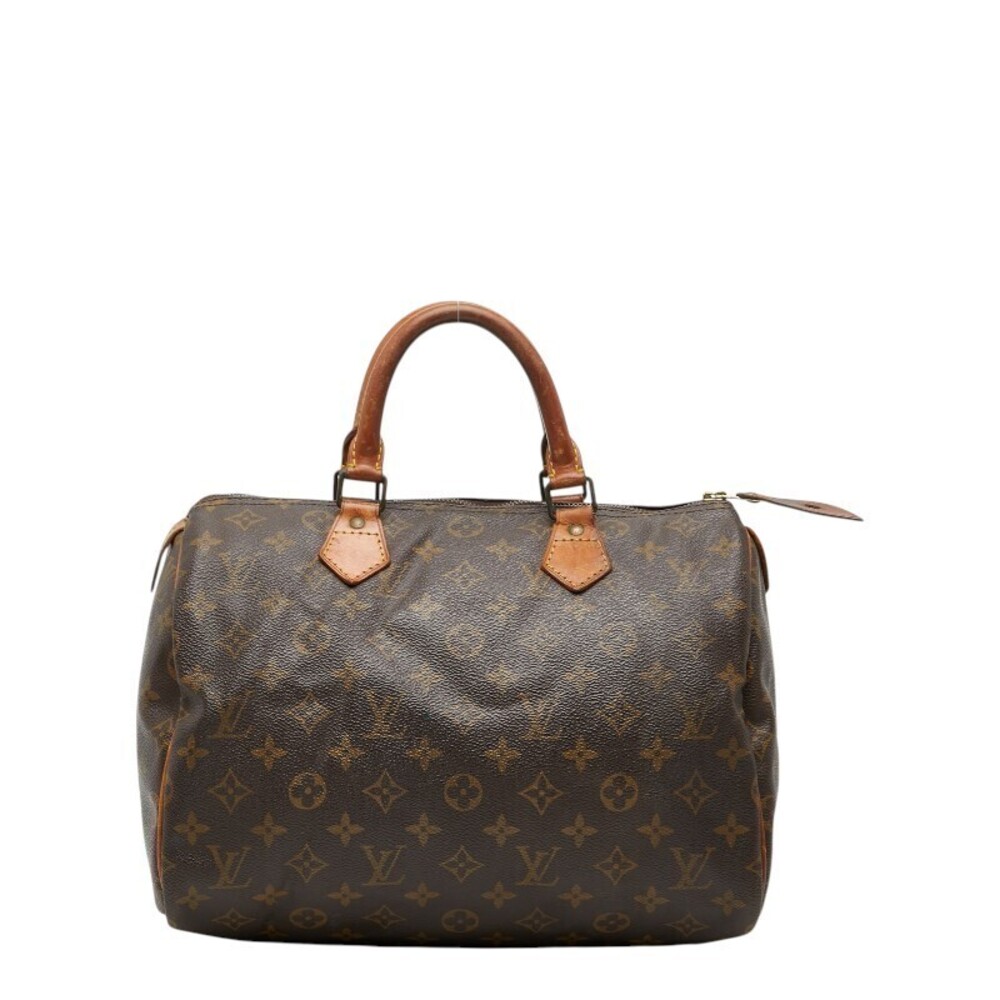 Louis Vuitton Monogram Speedy Handbag Boston Bag Brown Leather